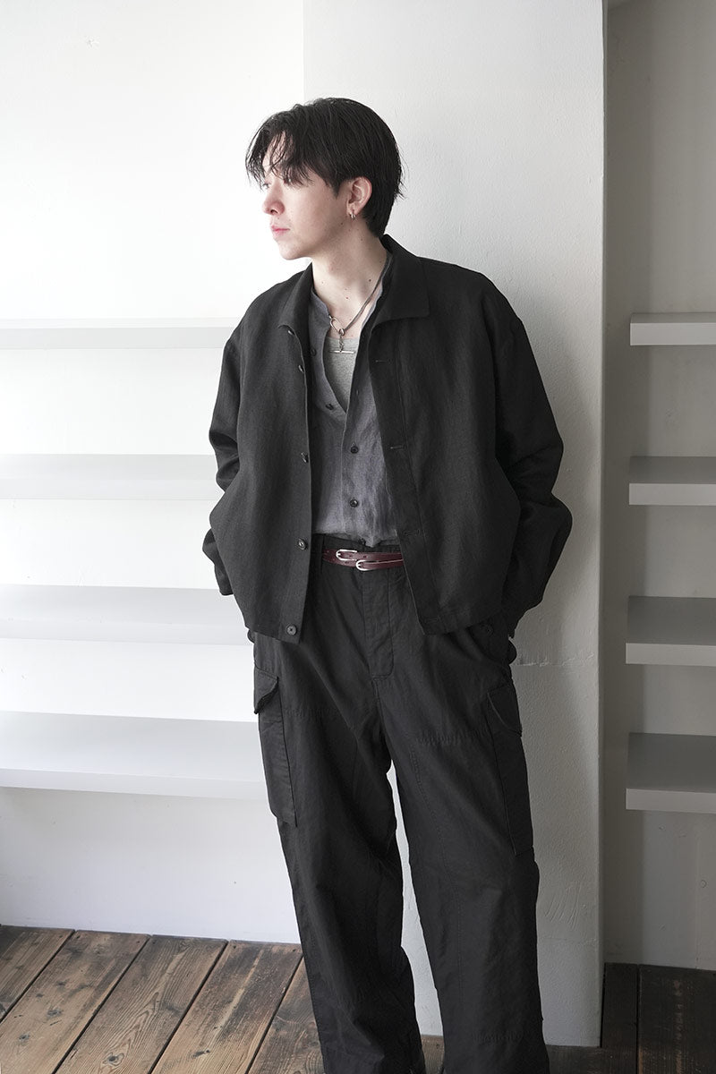 SHARK COLLAR JACKET LINE HEMP TWILL / BLACK [神戸店]