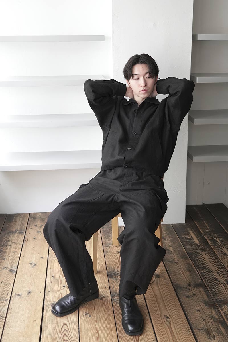 SHARK COLLAR JACKET LINE HEMP TWILL / BLACK [神戸店]