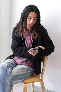 FULL ZIP HOOD / BLACK HAIRY WOOL