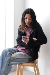 FULL ZIP HOOD / BLACK HAIRY WOOL