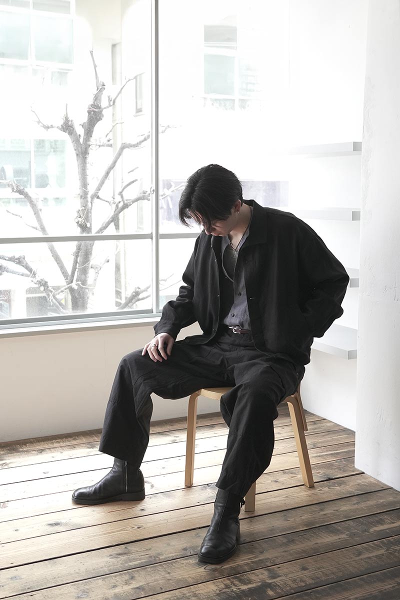 SHARK COLLAR JACKET LINE HEMP TWILL / BLACK [神戸店]