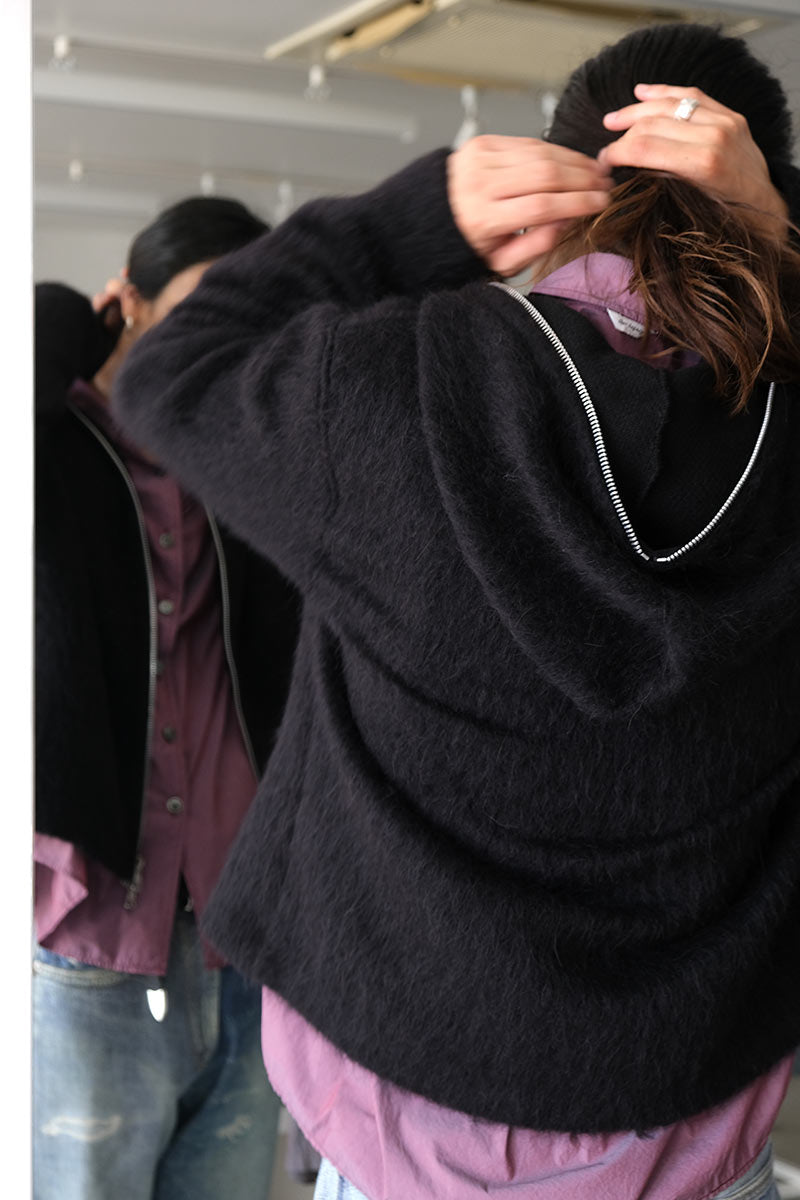 FULL ZIP HOOD / BLACK HAIRY WOOL