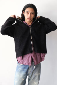 FULL ZIP HOOD / BLACK HAIRY WOOL