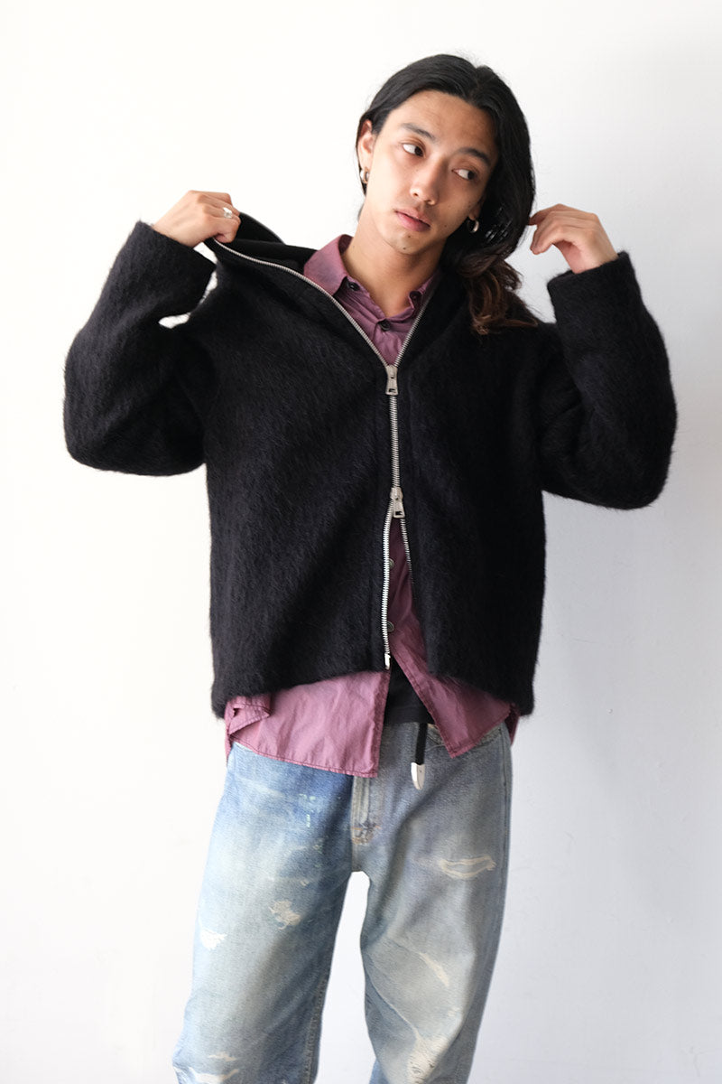 FULL ZIP HOOD / BLACK HAIRY WOOL [6月入荷予定］