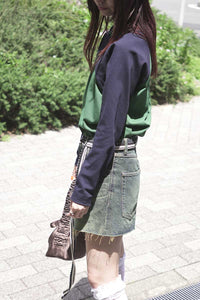 HOLTER NECK LONG SLEEVE T-SHIRT / NAVY-GREEN [20%OFF]