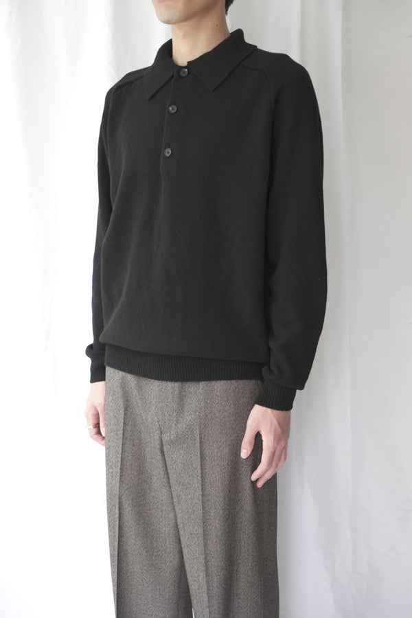 SADDLE SLEEVE POLO LAMBSWOOL PLAIN KNIT / BROWN MELANGE