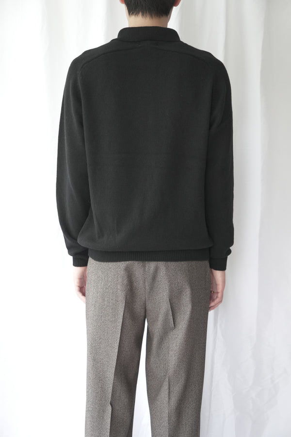 SADDLE SLEEVE POLO LAMBSWOOL PLAIN KNIT / BROWN MELANGE