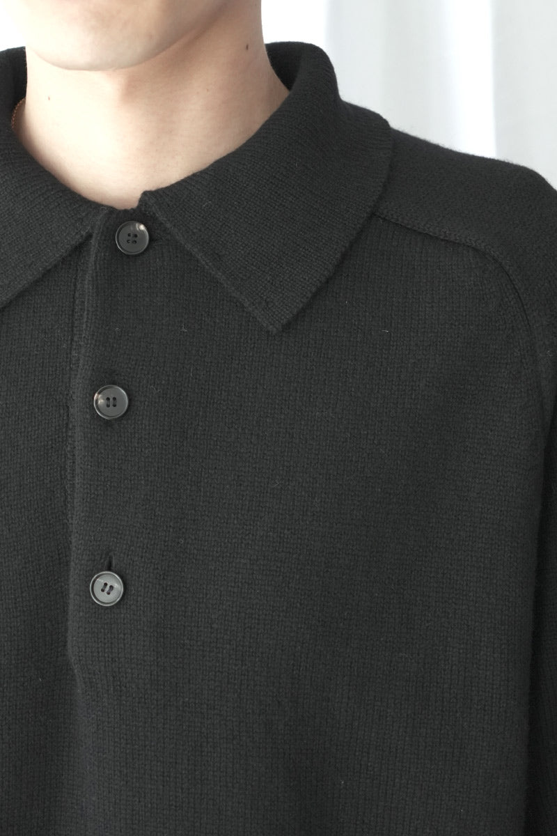 SADDLE SLEEVE POLO LAMBSWOOL PLAIN KNIT / BROWN MELANGE