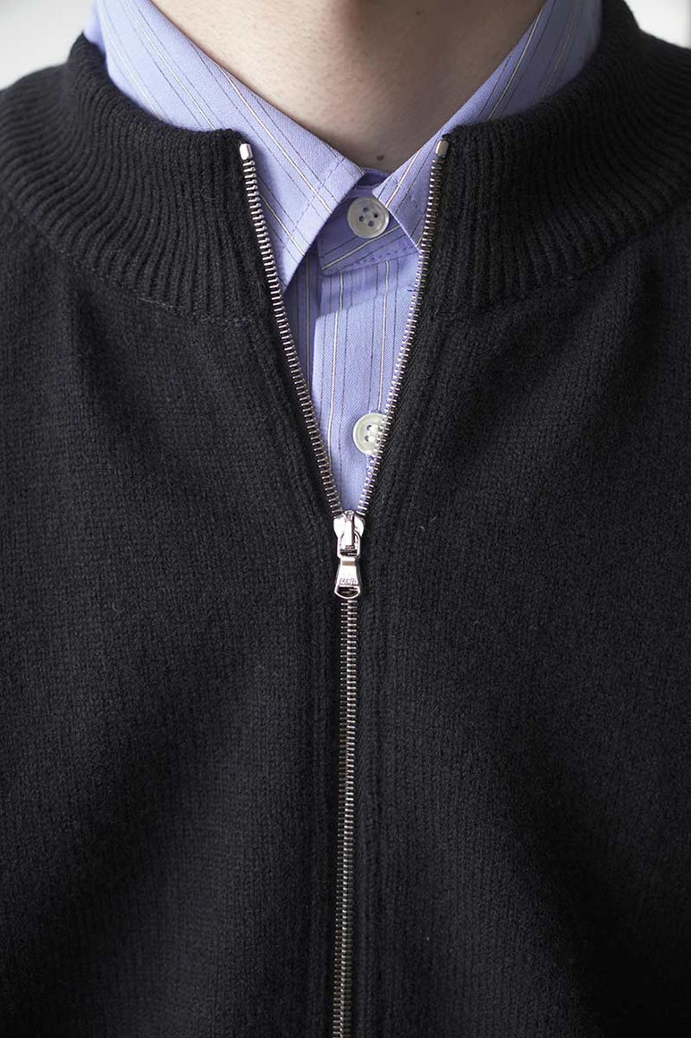 ZIP CREW NECK CARDIGAN LAMS WOOL PALIN KNITTED / NAVY