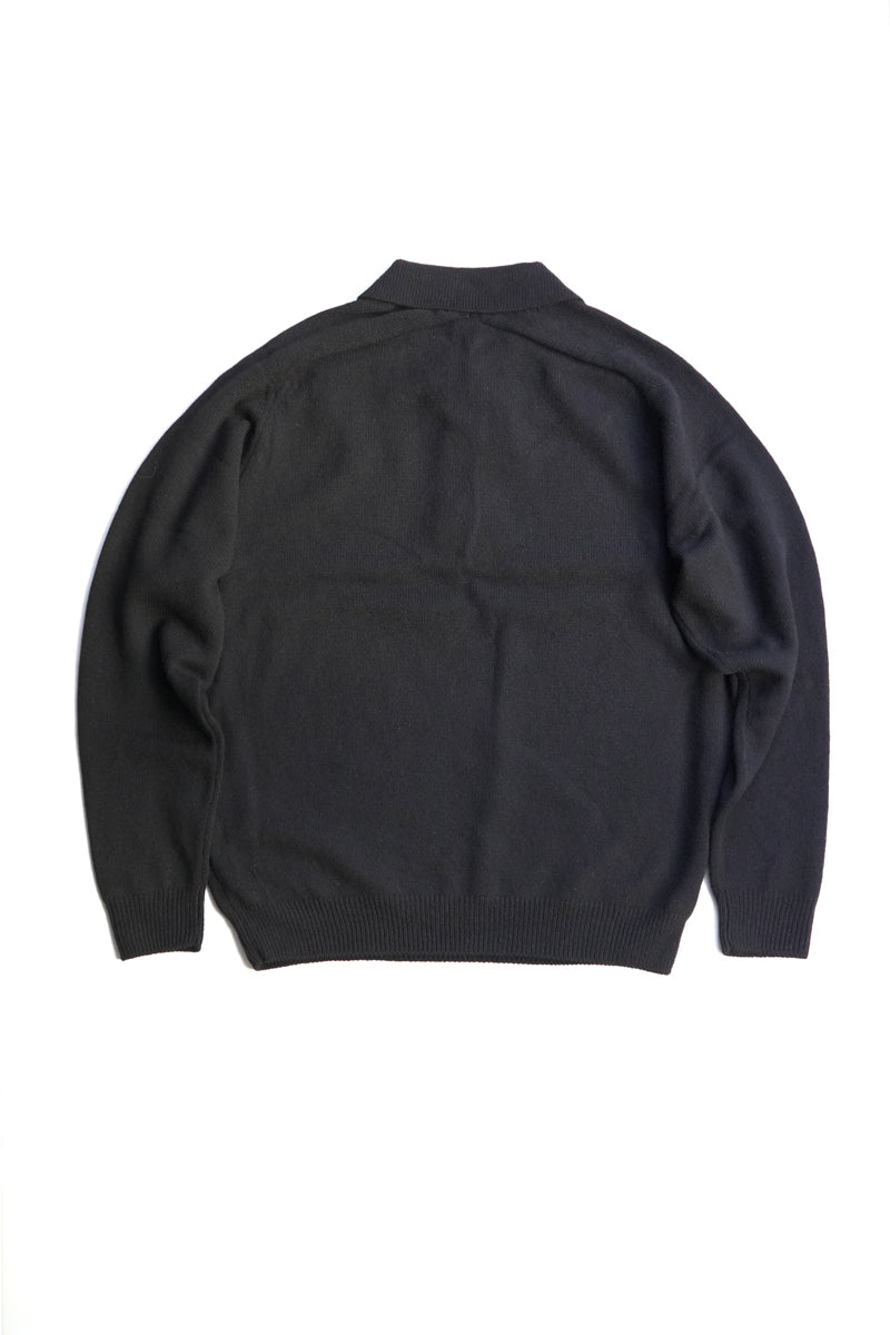 SADDLE SLEEVE POLO LAMBSWOOL PLAIN KNIT / BROWN MELANGE