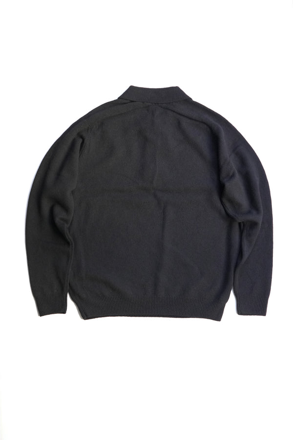 SADDLE SLEEVE POLO LAMBSWOOL PLAIN KNIT / BROWN MELANGE