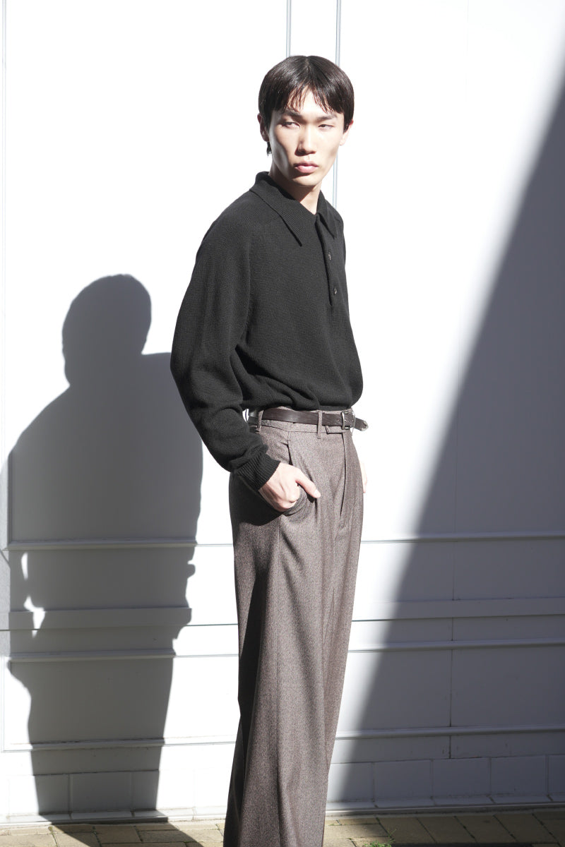 SADDLE SLEEVE POLO LAMS WOOL /  BLACK [神戸店]