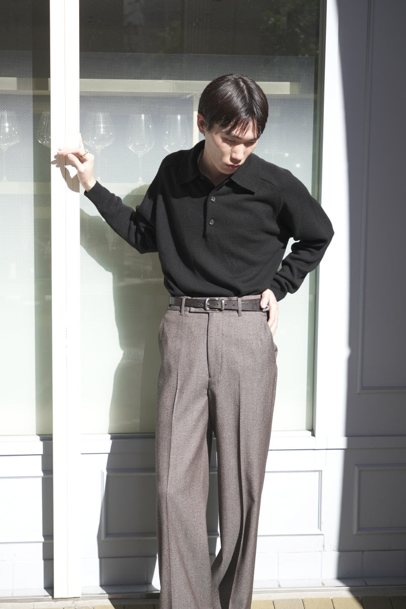 SADDLE SLEEVE POLO LAMS WOOL /  BLACK [神戸店]