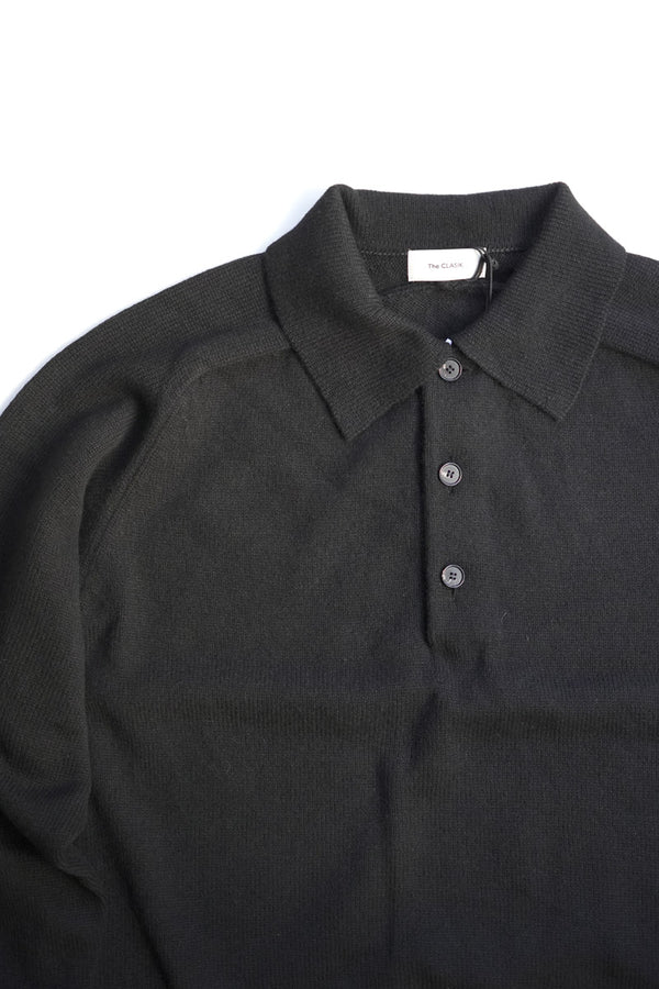 SADDLE SLEEVE POLO LAMBSWOOL PLAIN KNIT / BROWN MELANGE