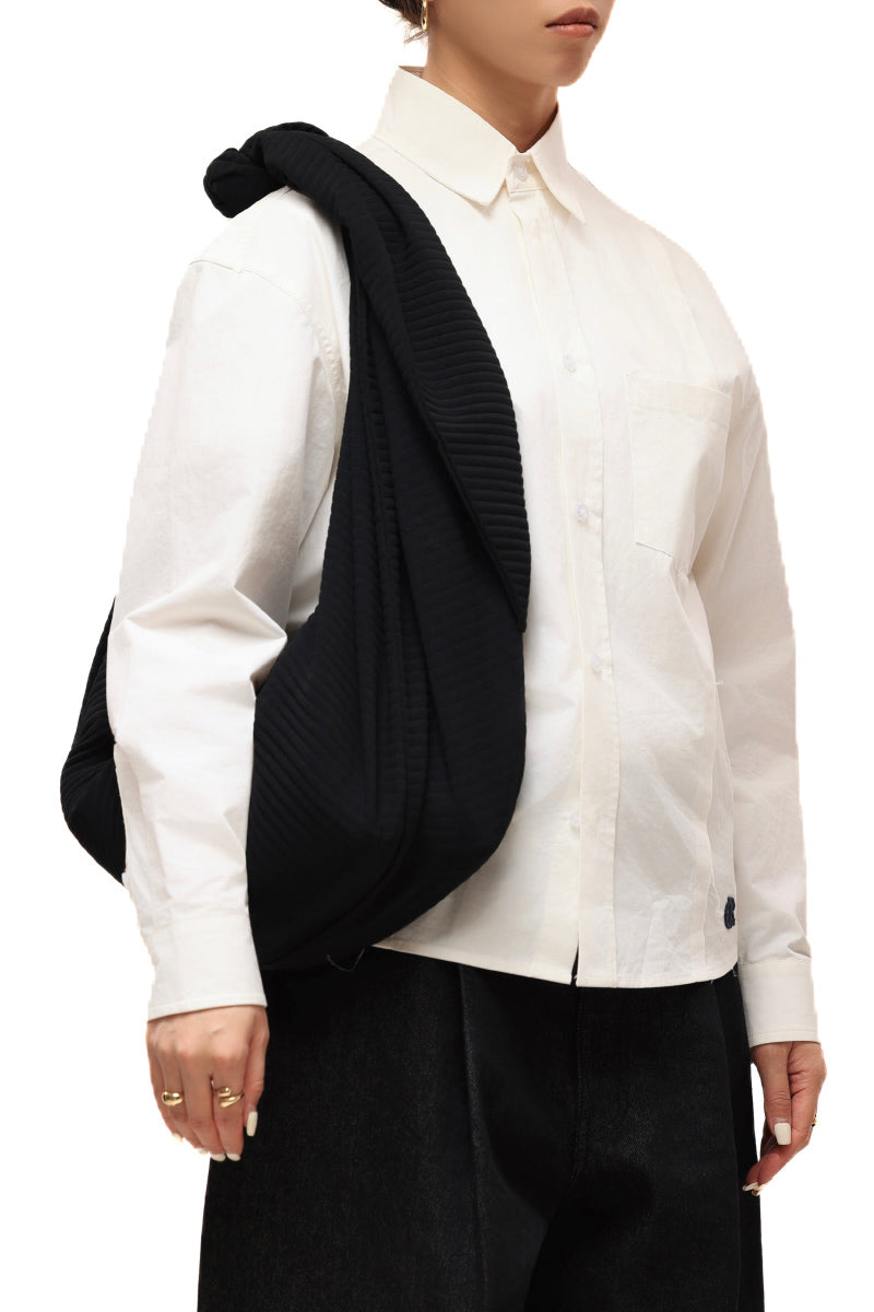 PLEATED ADJUSTABLE MULTI-FUNCTION HOBO BAG / BLACK