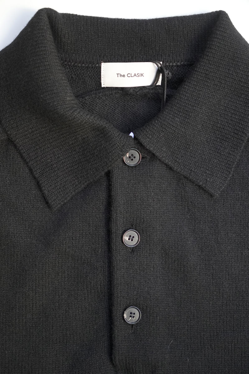 SADDLE SLEEVE POLO LAMBSWOOL PLAIN KNIT / BROWN MELANGE
