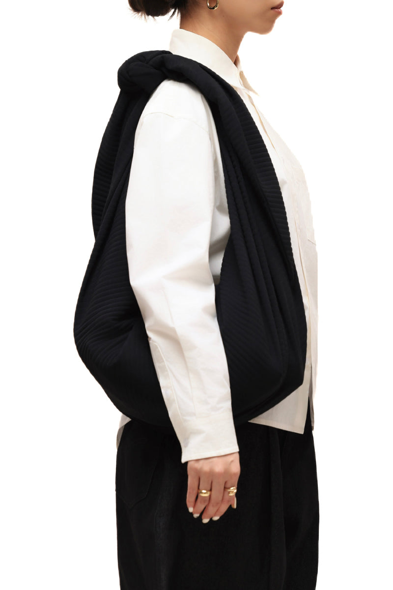 PLEATED ADJUSTABLE MULTI-FUNCTION HOBO BAG / BLACK