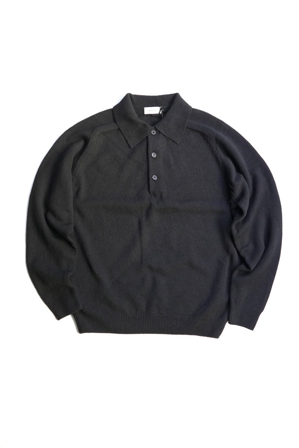SADDLE SLEEVE POLO LAMBSWOOL PLAIN KNIT / BROWN MELANGE