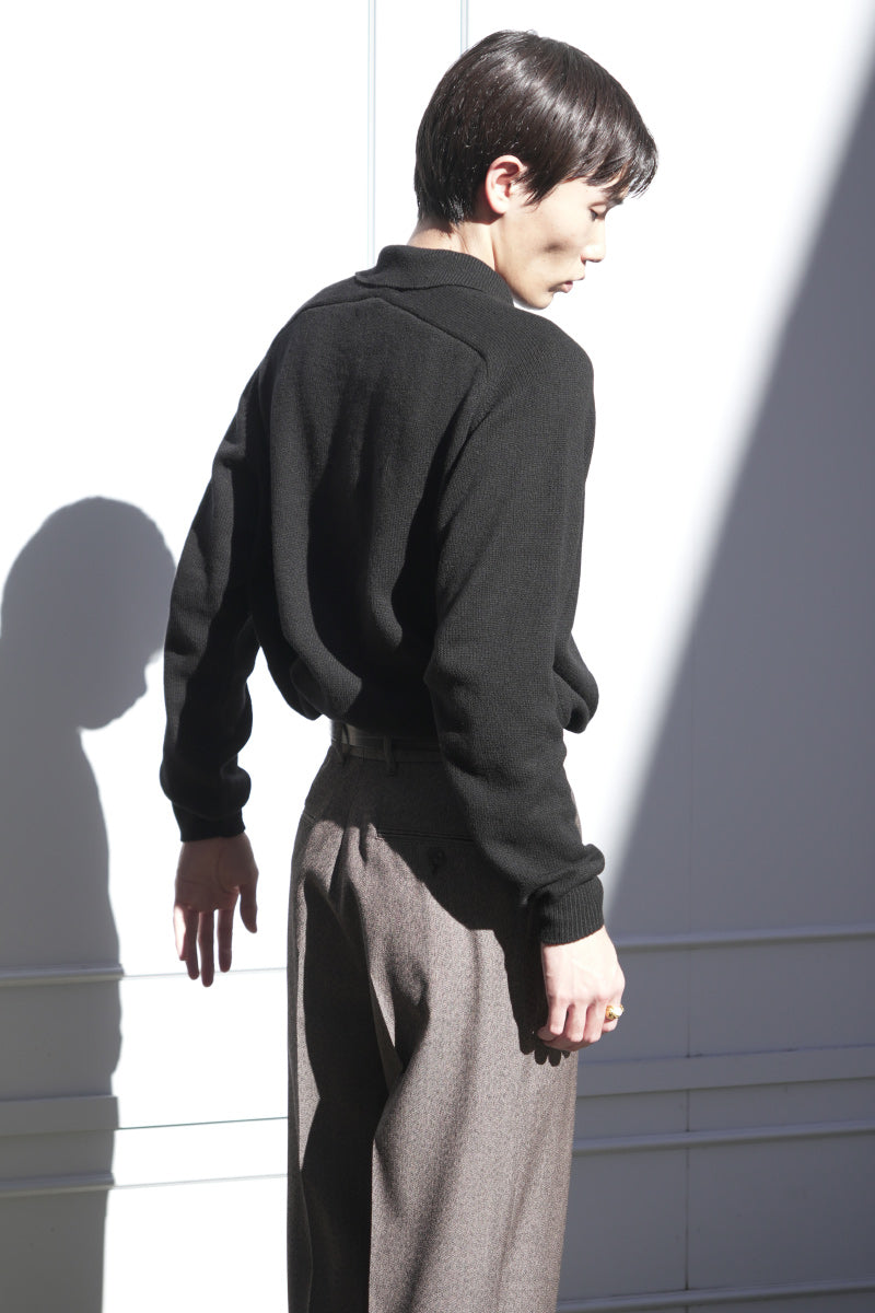 SADDLE SLEEVE POLO LAMS WOOL /  BLACK [神戸店]