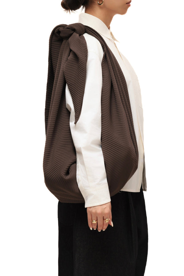 PLEATED ADJUSTABLE MULTI-FUNCTION HOBO BAG / COFFEE BROWN