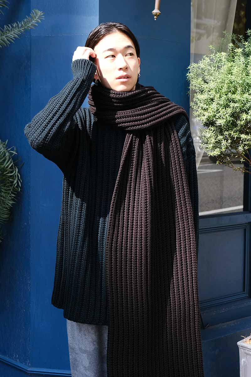 SCARF OPEN RIB-WOOLY / BROWN [40%OFF]