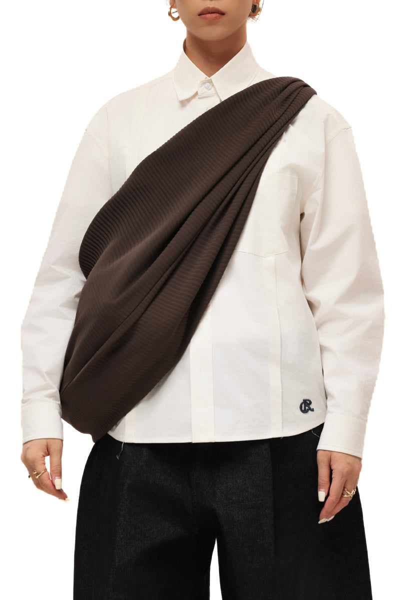 PLEATED ADJUSTABLE MULTI-FUNCTION HOBO BAG / COFFEE BROWN
