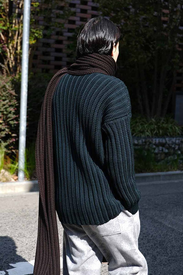 CREW NECK OPEN RIB SWEATER-WOOLY / GREEN [40%OFF]