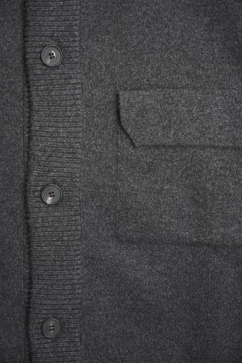 ZIP CREW NECK CARDIGAN LAMS WOOL PLAIN KNITTED / NAVY