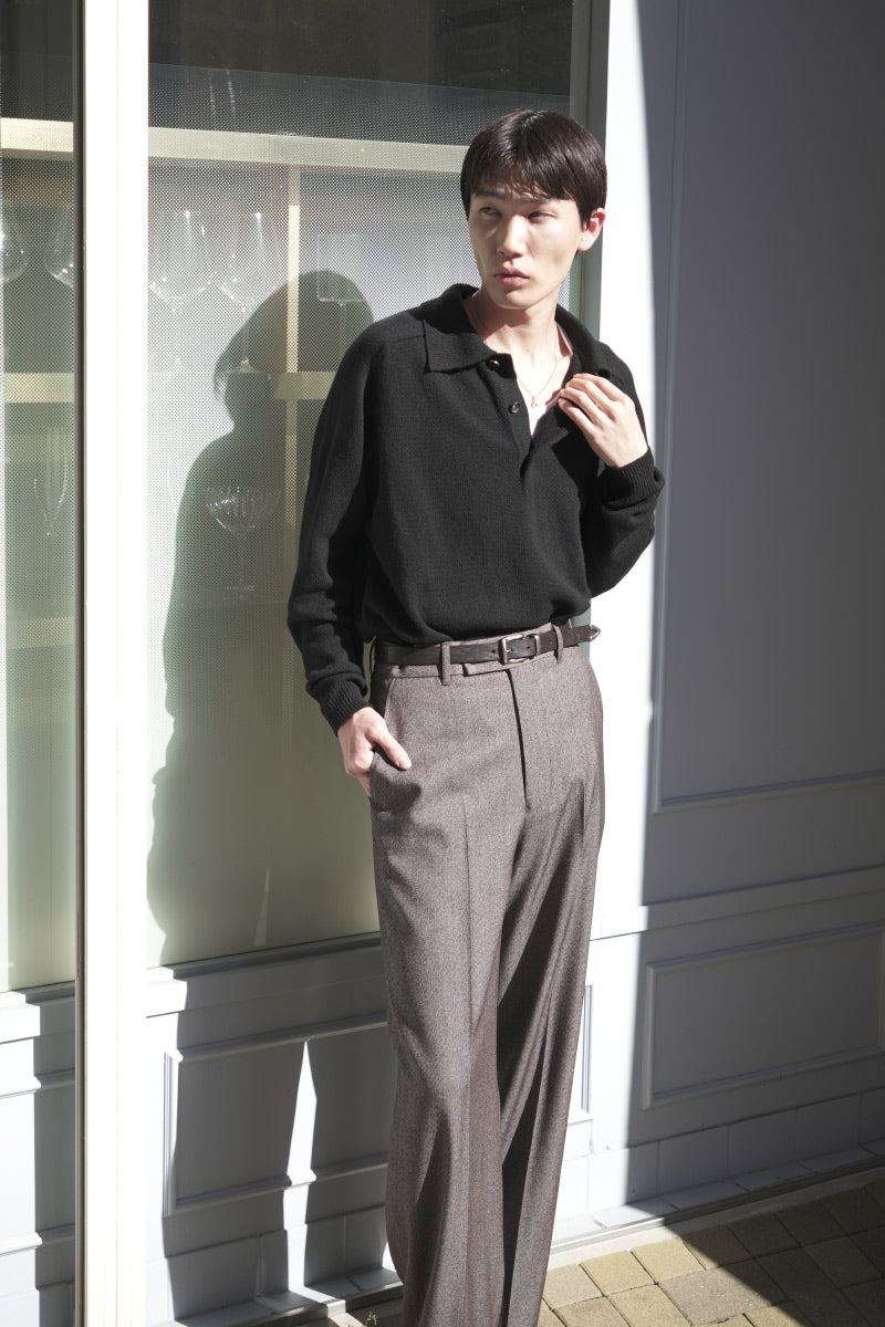 SADDLE SLEEVE POLO LAMS WOOL /  BLACK [神戸店]