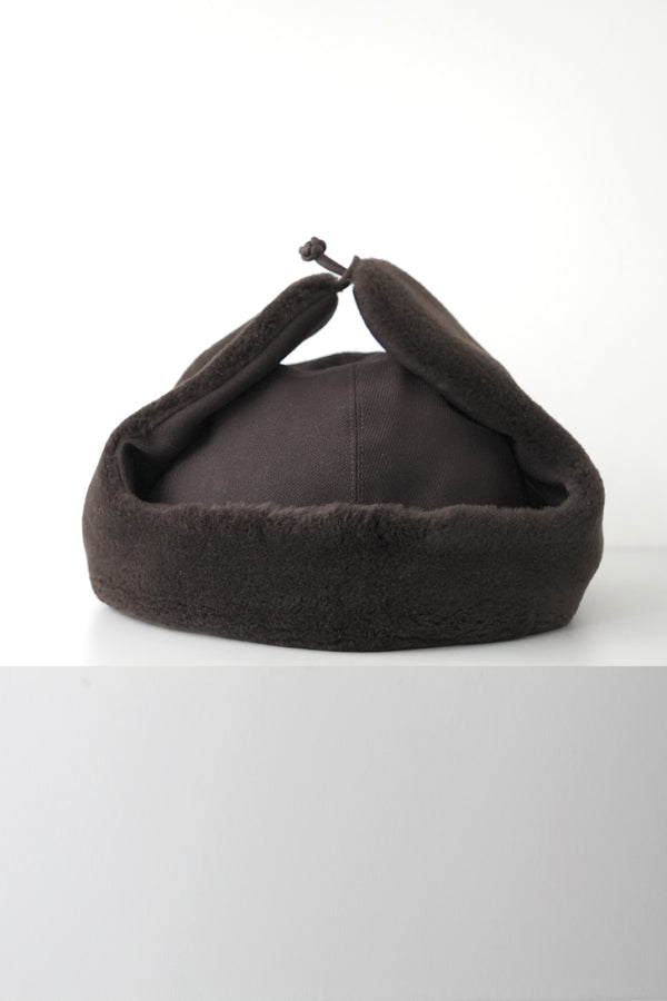 DRY WOOL BOMBER CAP / BROWN