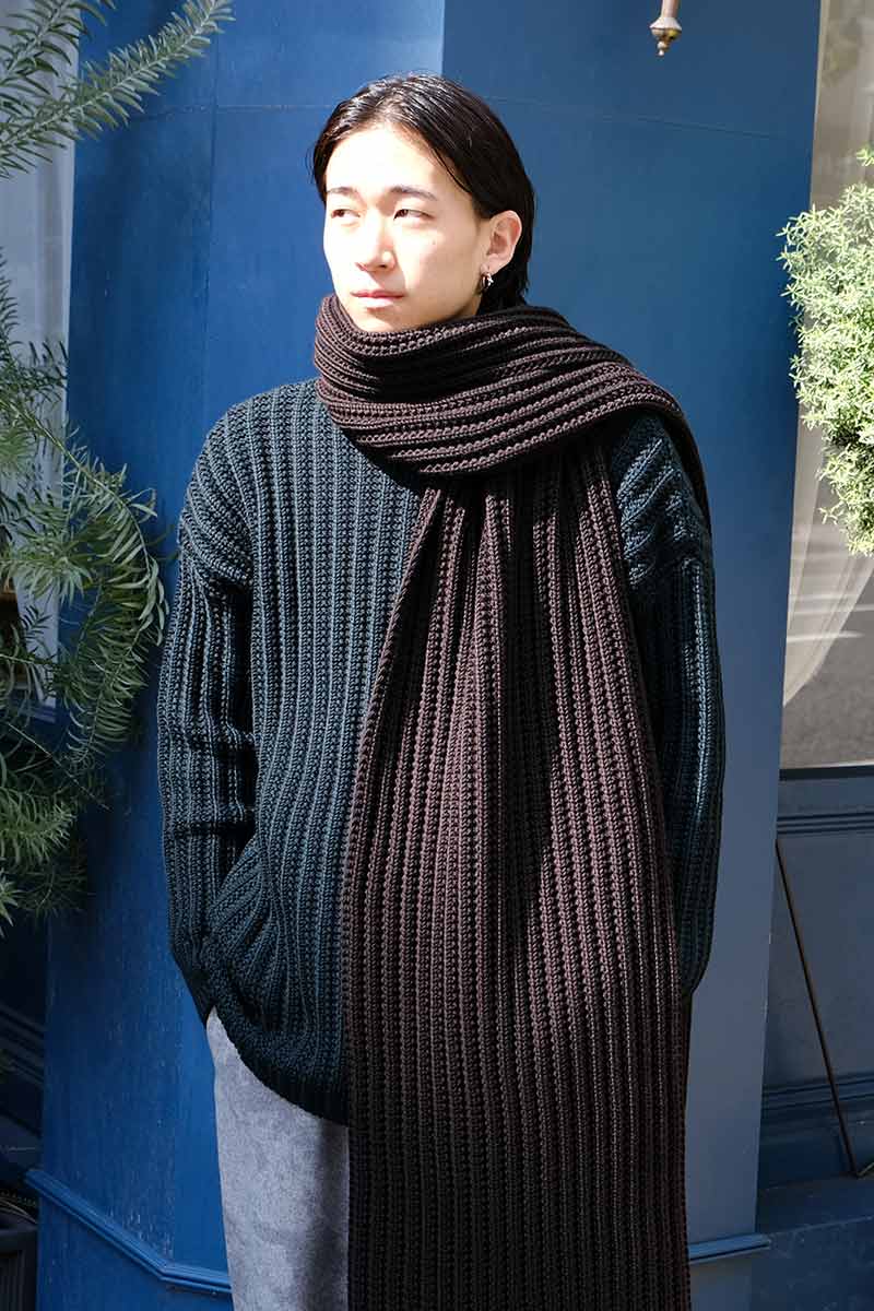 CASEY CASEY | SCARF OPEN RIB-WOOLY / BROWN ウールロングスカーフ