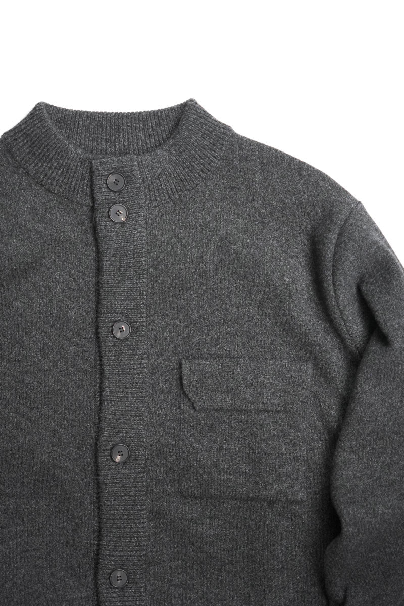 ZIP CREW NECK CARDIGAN LAMS WOOL PLAIN KNITTED / NAVY