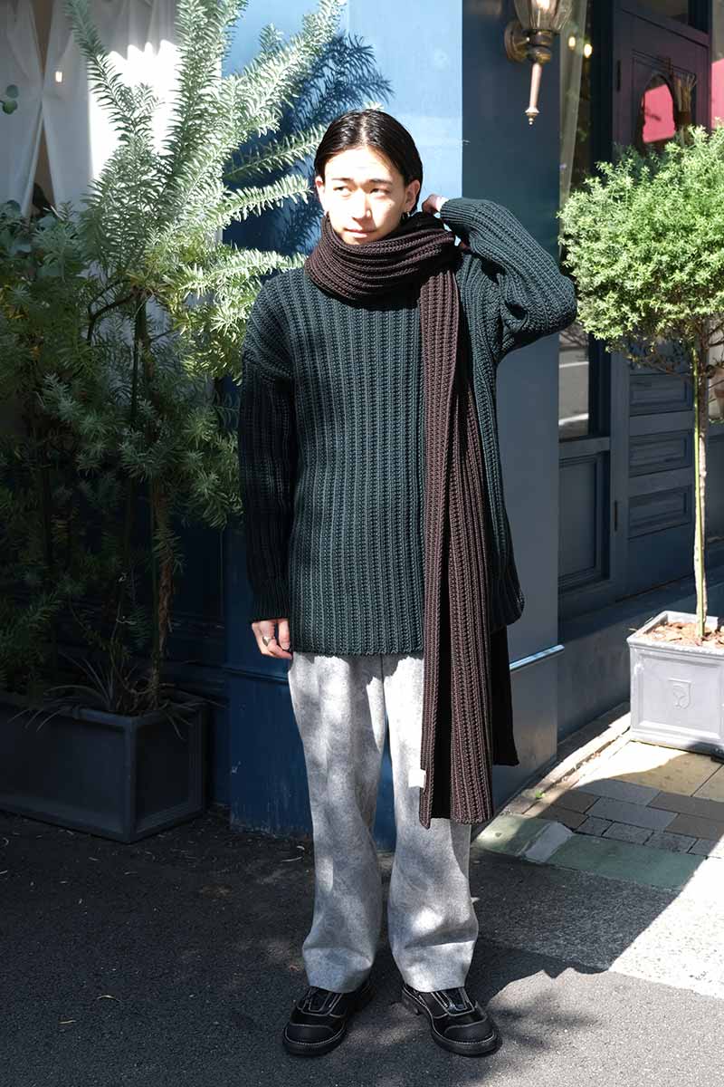 SCARF OPEN RIB-WOOLY / BROWN [40%OFF]