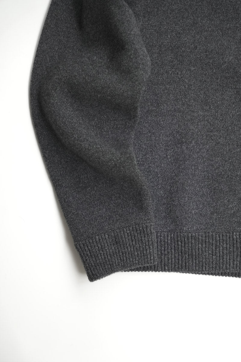 ZIP CREW NECK CARDIGAN LAMS WOOL PLAIN KNITTED / NAVY