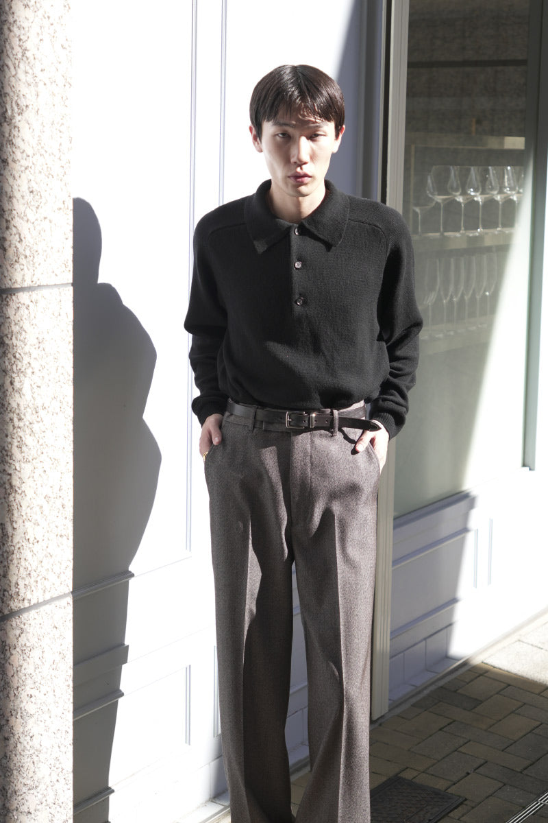 SADDLE SLEEVE POLO LAMS WOOL /  BLACK [神戸店]