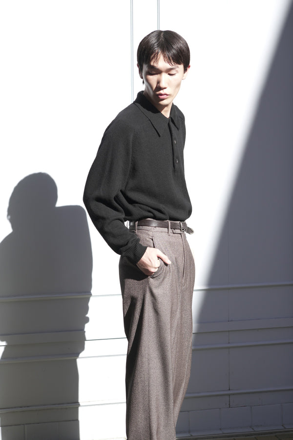SADDLE SLEEVE POLO LAMS WOOL /  BLACK [神戸店]