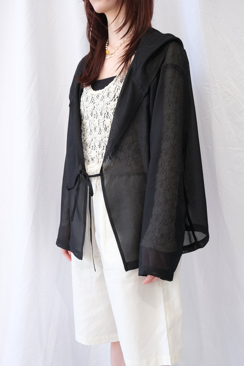 RECYCLE PL MESH HOODIE SHIRT / BLACK