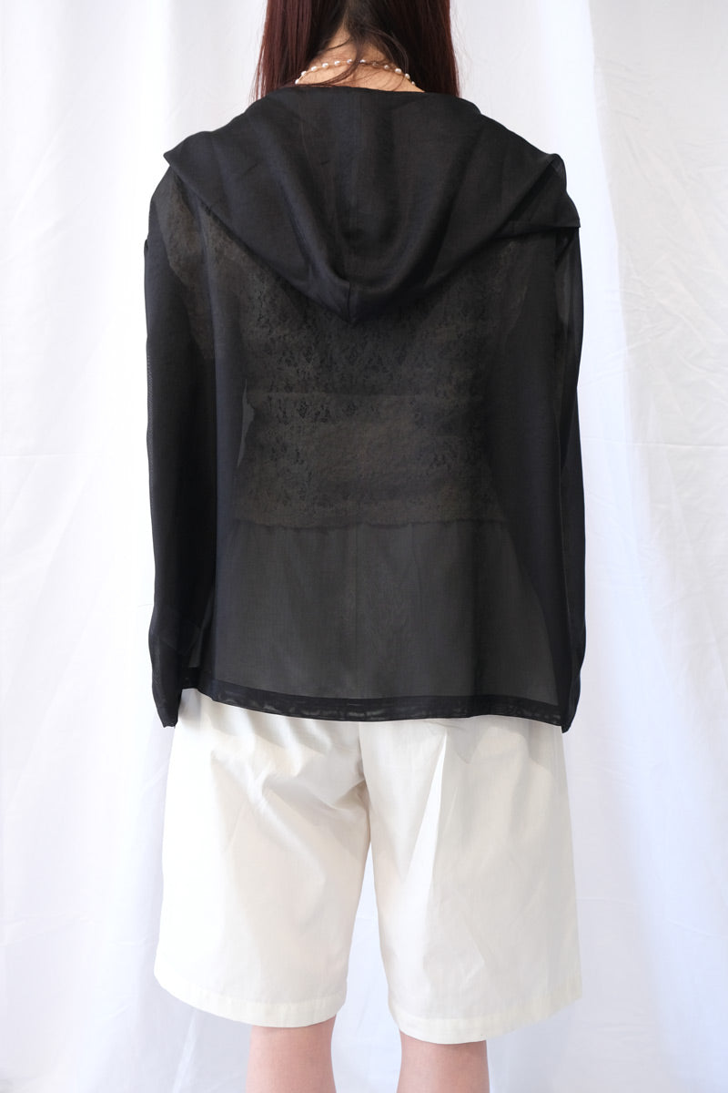 RECYCLE PL MESH HOODIE SHIRT / BLACK