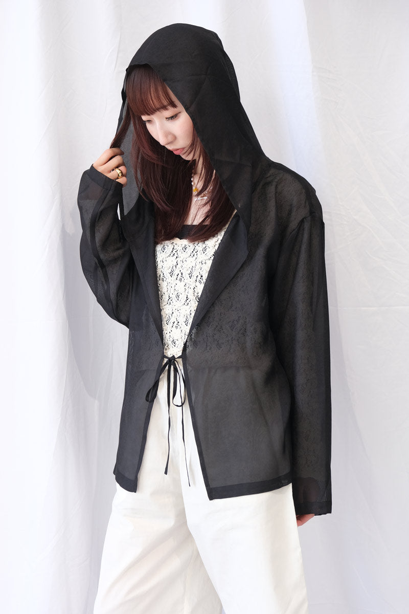 RECYCLE PL MESH HOODIE SHIRT / BLACK