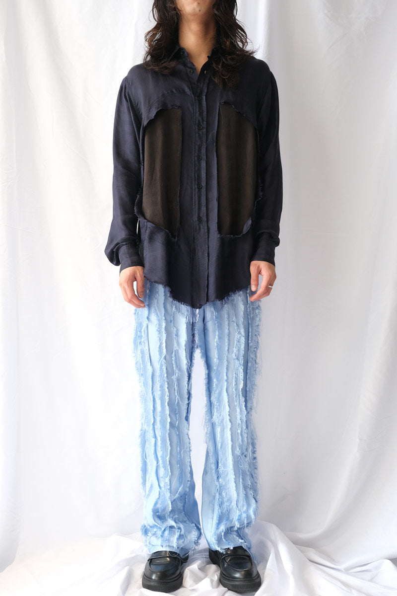LUNG WINDOW SHIRT / NAVY/DEEP BROWN [30%OFF]