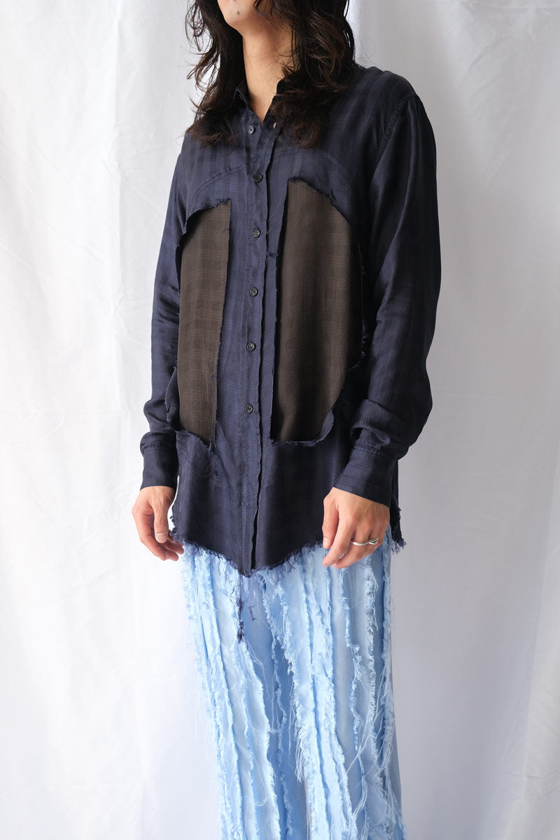 LUNG WINDOW SHIRT / NAVY/DEEP BROWN [30%OFF]