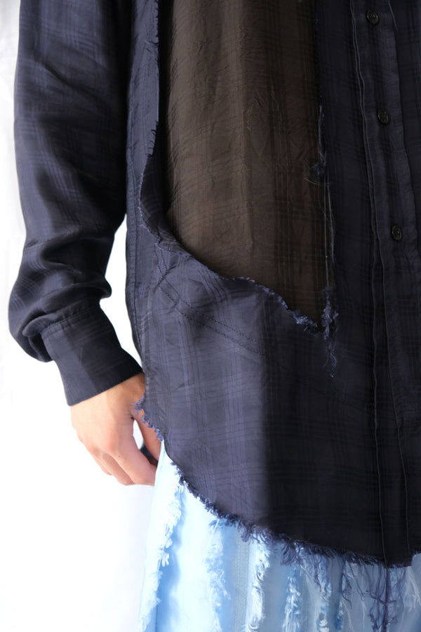 LUNG WINDOW SHIRT / NAVY/DEEP BROWN [30%OFF]