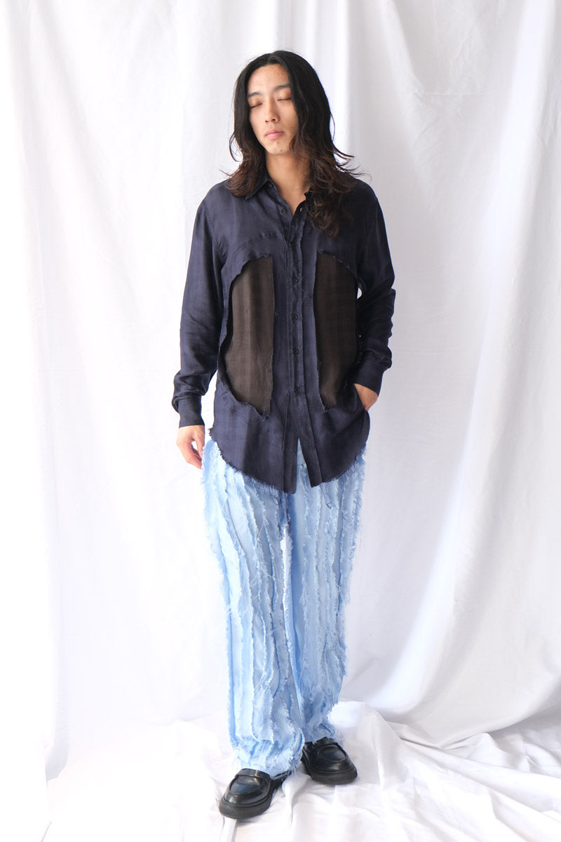 LUNG WINDOW SHIRT / NAVY/DEEP BROWN [30%OFF]