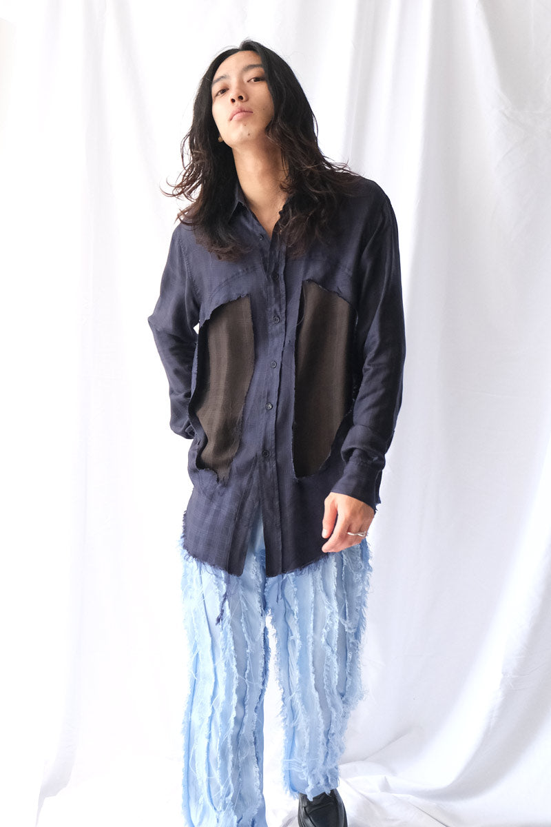 LUNG WINDOW SHIRT / NAVY/DEEP BROWN [30%OFF]