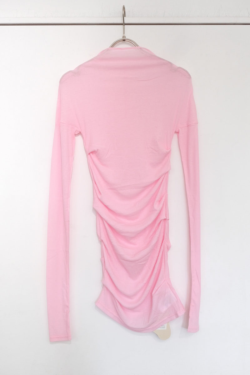 LITTLE $UZIE | SHEER FRIES SIDE TUCK TOP / PINK タックデザイン