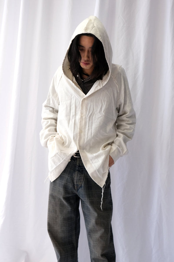 SILK LINEN HOODED SHIRT .15 / OFF WHITE