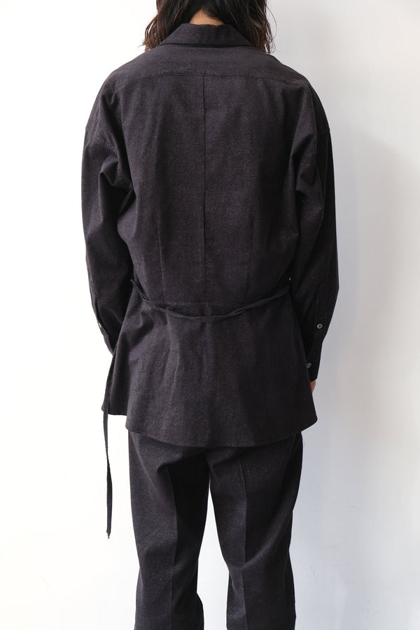 SHAWL COLLAR SHIRT WITH PEPLUM / NAVY GLITTER [20%OFF]