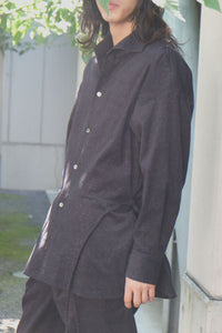 SHAWL COLLAR SHIRT ITH PEPLUM / NAVY GLITTER