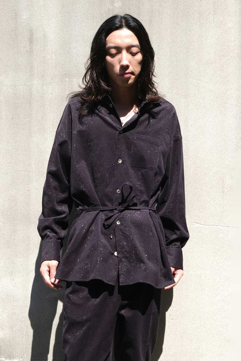 SHAWL COLLAR SHIRT ITH PEPLUM / NAVY GLITTER
