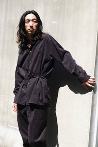 SHAWL COLLAR SHIRT ITH PEPLUM / NAVY GLITTER